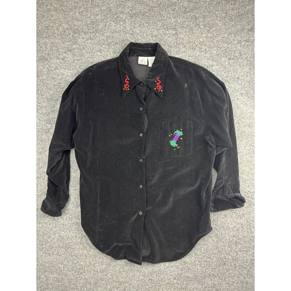 Vintage Disney Shirt Womens‎ Medium Velvet Embroidered Mickey Donald Goofy 90s